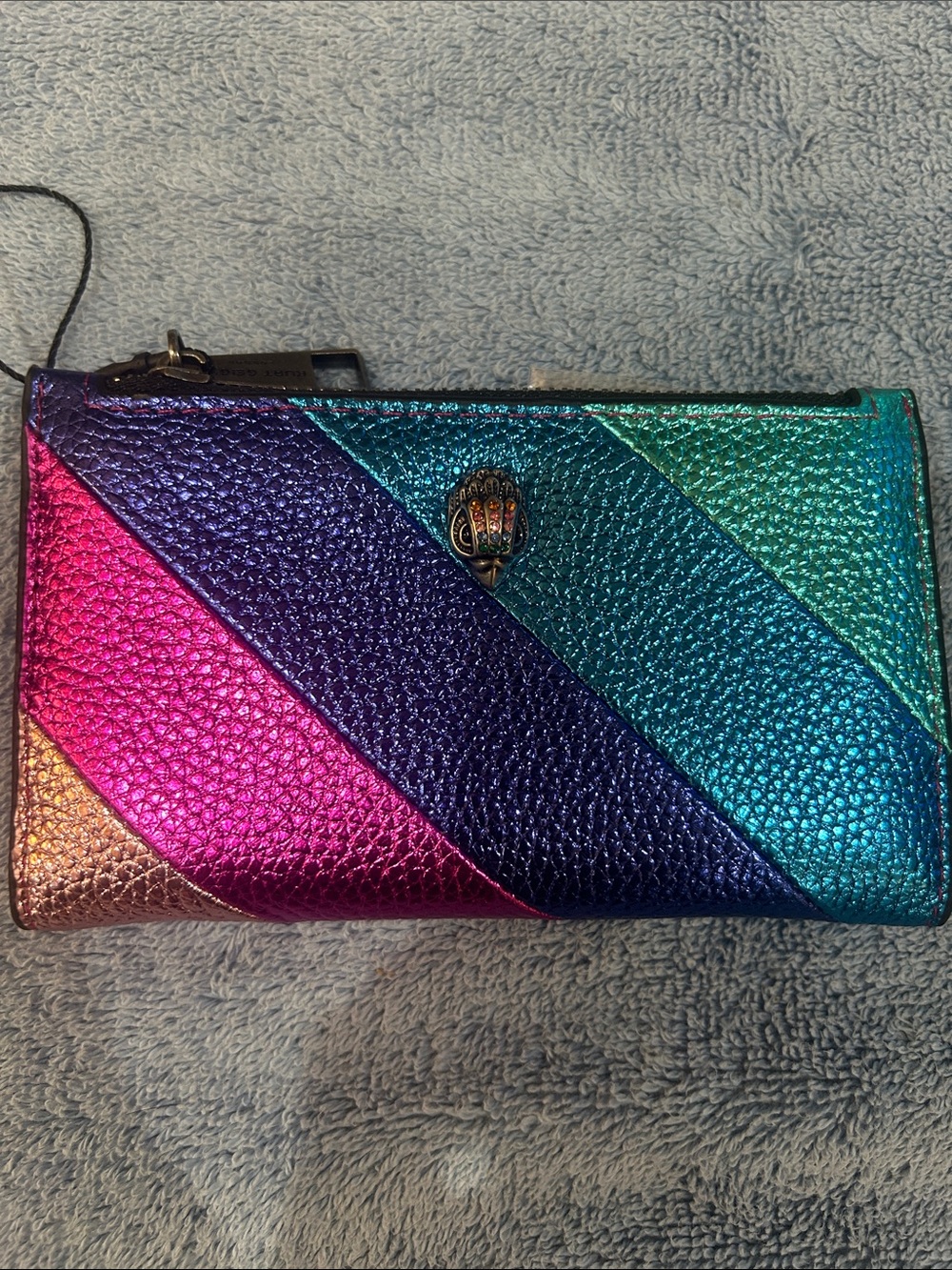 Kurt Geiger Iridescent Pink Purple Teal Diagonal Stripe Wallet (NWT)